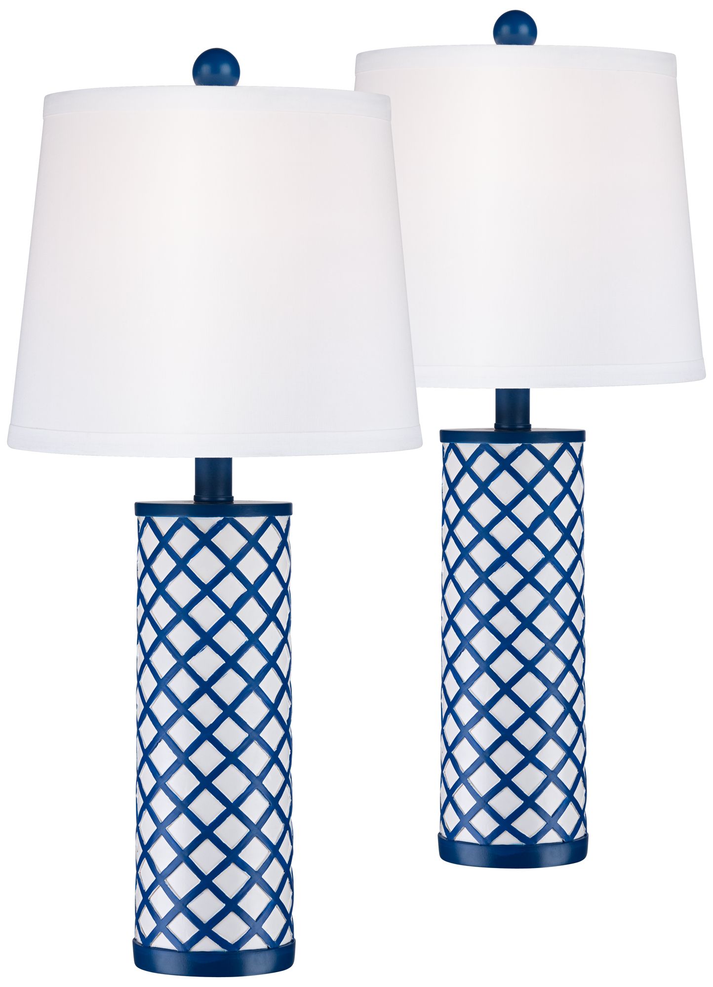 Image Set of 2 Gisele Blue Lattice Column Table Lamps
