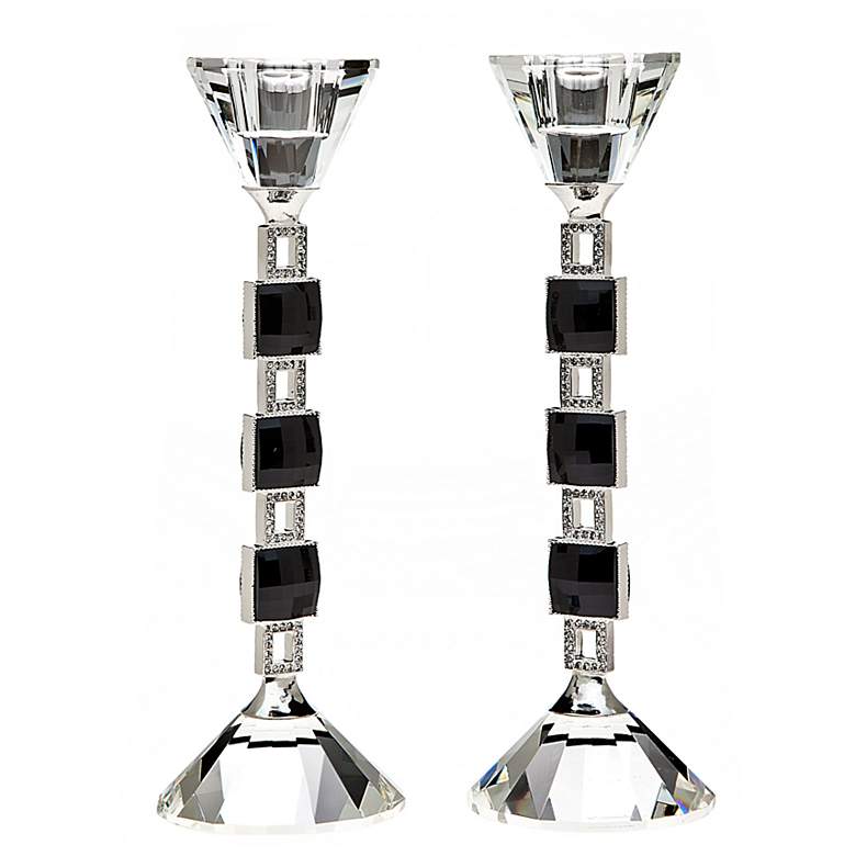 Image 1 Set of 2 Godinger Dahlia Silver Crystal Candlesticks