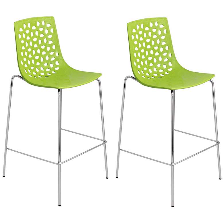 Image 1 Set of 2 Green Finish Lola Barstools