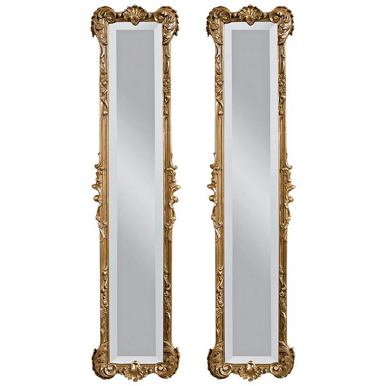 Image 1 Set of 2 Helena Gold Leaf 12 inch x 50 inch Wall Mirrors