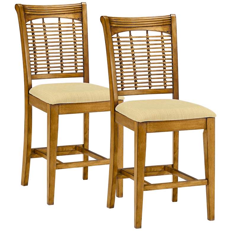 Image 1 Set of 2 Hillsdale Oak Finish Bayberry Wicker Dining Chairs