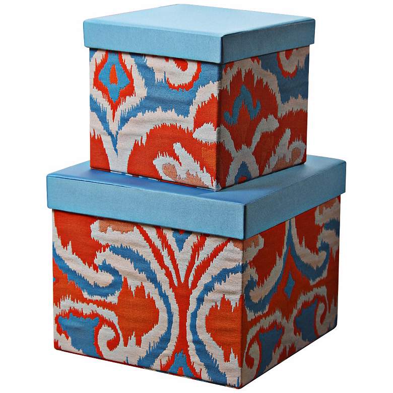 Image 1 Set of 2 Ikat Orange / Blue Square Decorative Boxes