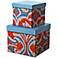 Set of 2 Ikat Orange / Blue Square Decorative Boxes