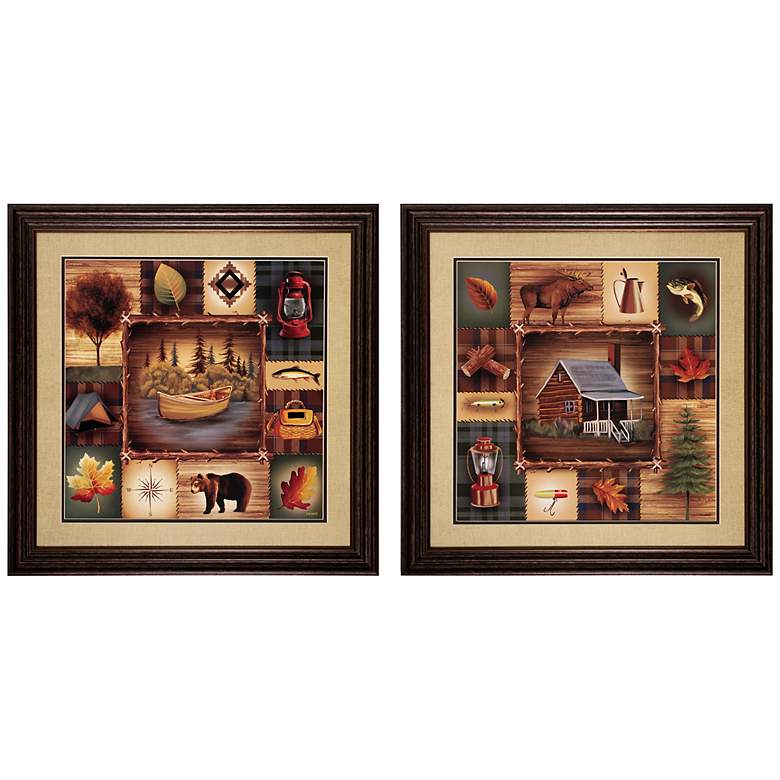 Image 1 Set of 2 Lake Cabin 26 inch Square Rustic Wall Art