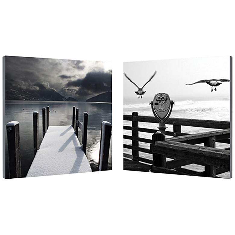 Image 1 Set of 2 Lake Lookout 19 3/4 inch Square Canvas Wall Art