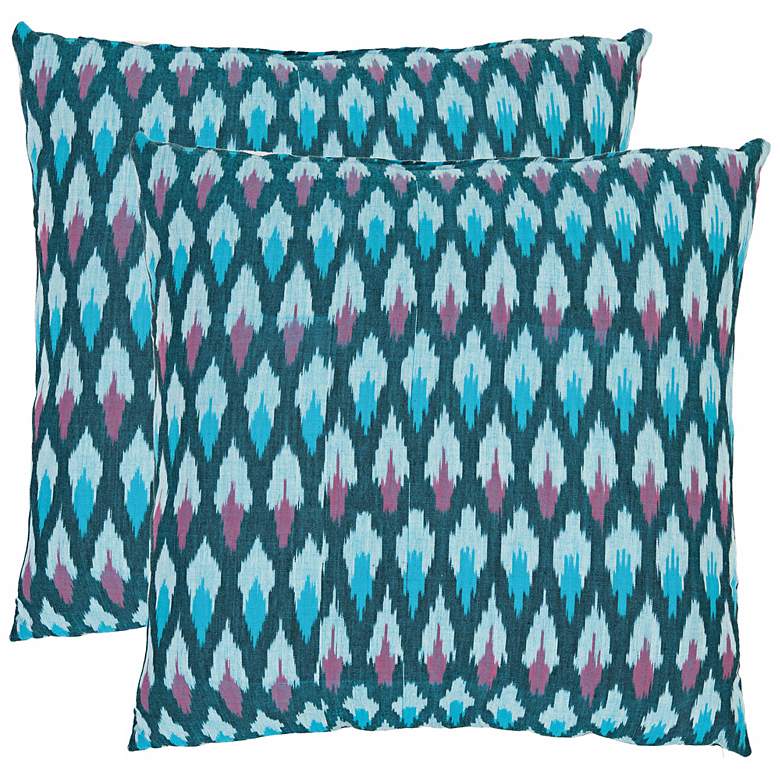 Image 1 Set of 2 Luca Blue Ikat 18 inch Square Safavieh Pillows