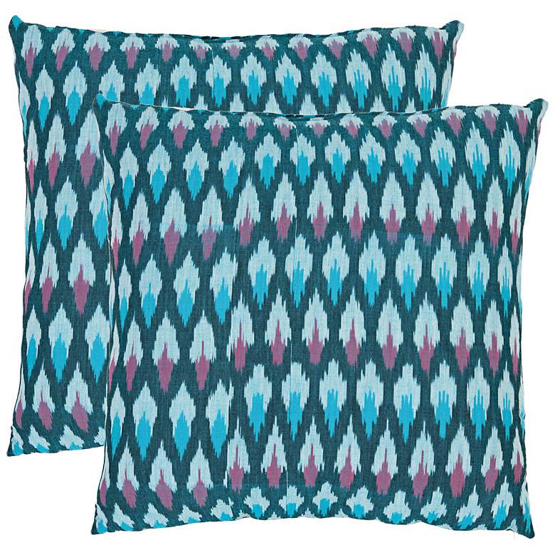 Image 1 Set of 2 Luca Blue Ikat 18" Square Safavieh Pillows