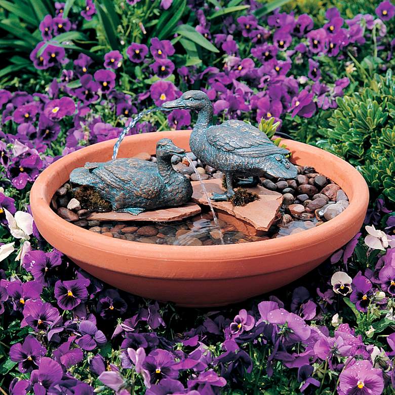 Image 1 Set of 2 Medium Ducks Pond Spitter Fountain