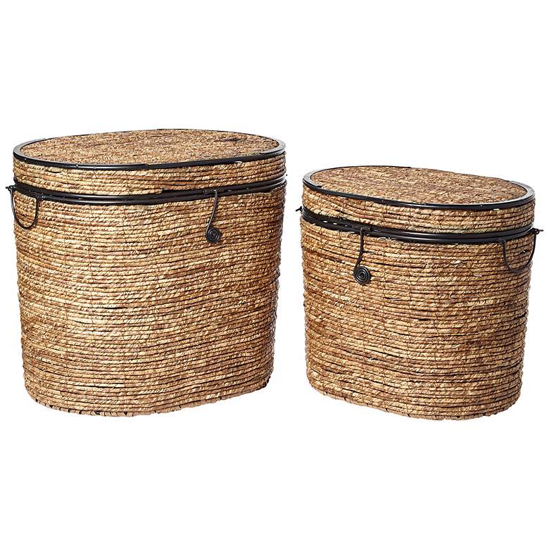 Image 1 Set of 2 Metal Rattan Oval Trunks With Trim
