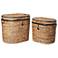 Set of 2 Metal Rattan Oval Trunks With Trim