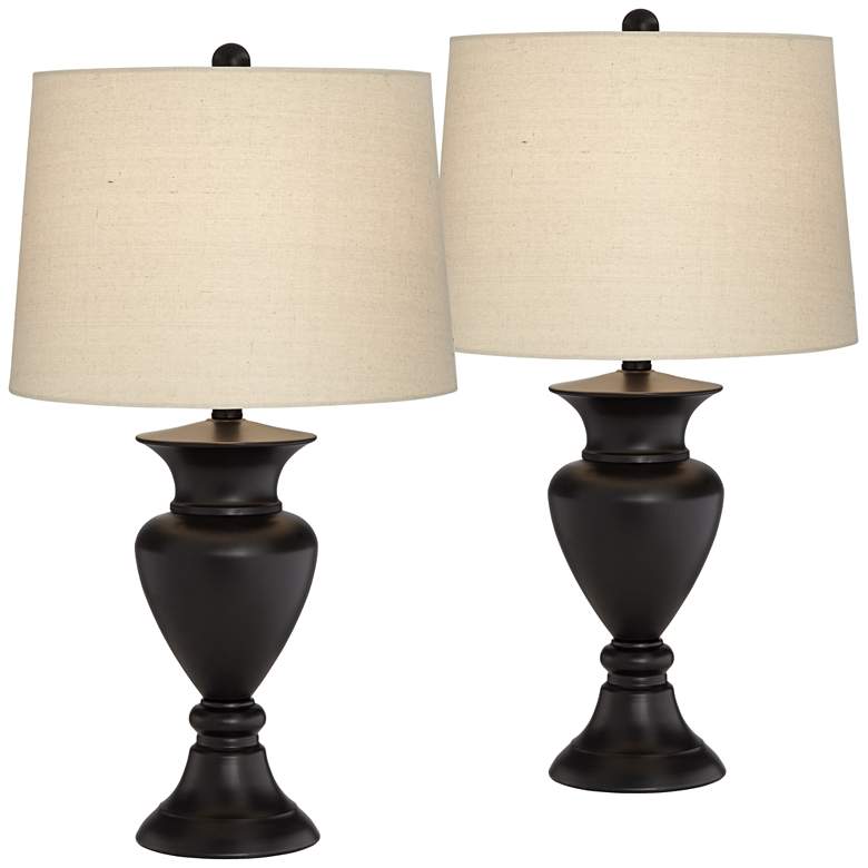 Image 1 Set of 2 Metal Urn Bronze Table Lamps with 17W LED Bulbs