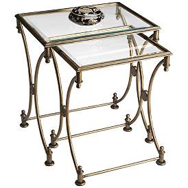 Image1 of Set of 2 Metalwork's Antique Gold Nesting Tables