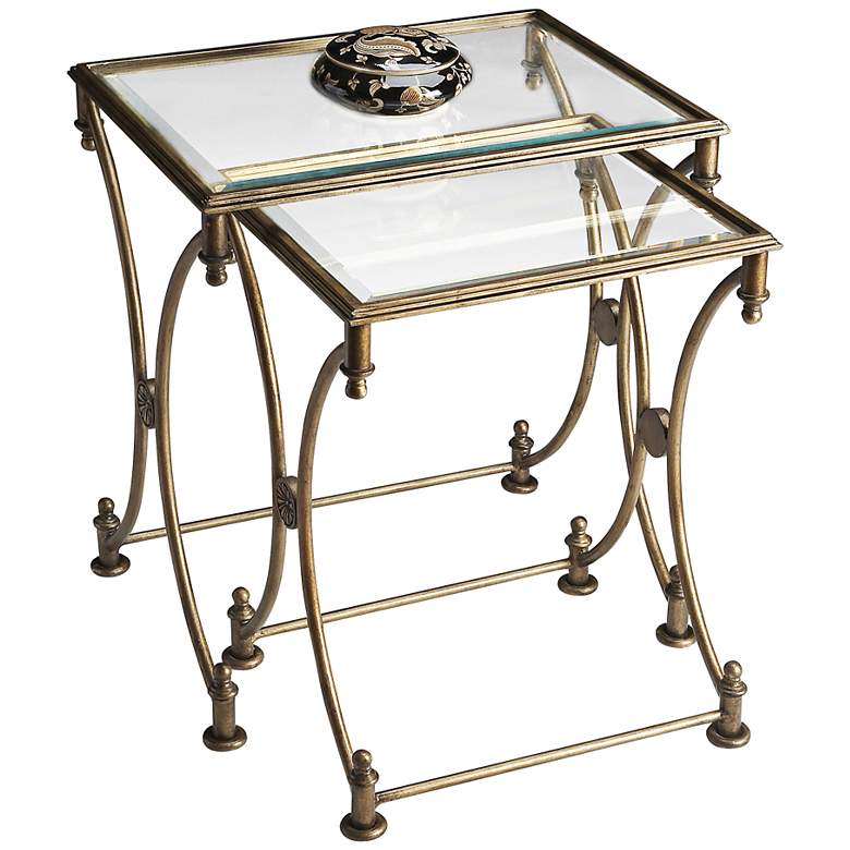Image 1 Set of 2 Metalwork&#39;s Antique Gold Nesting Tables
