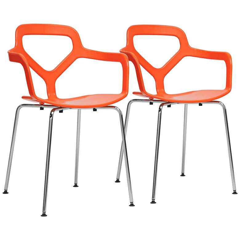 Image 1 Set of 2 Miami Modern Orange Plastic Dining Chairs