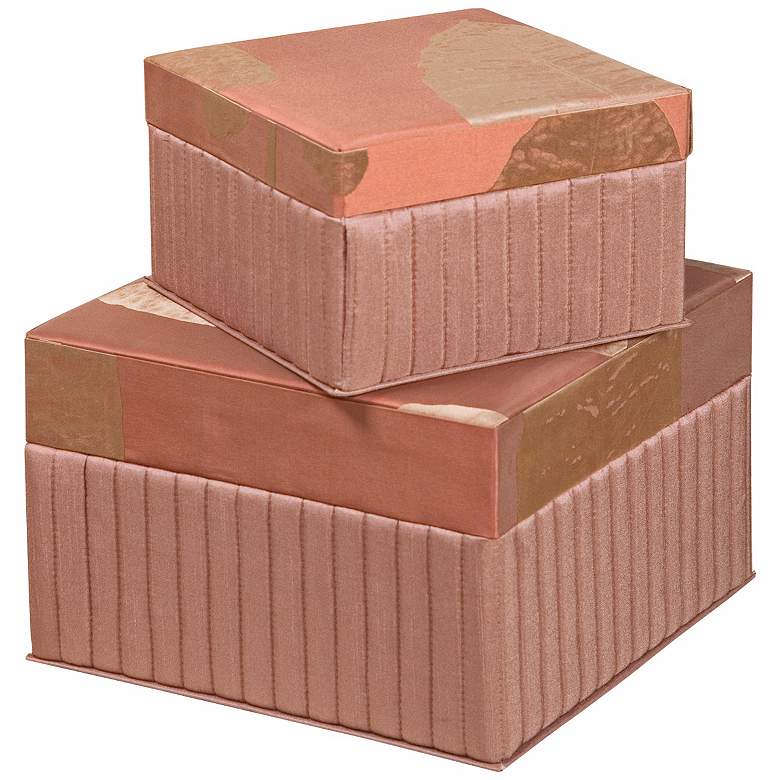 Image 1 Set of 2 Milano Pleated Peach Silk Decorative Boxes