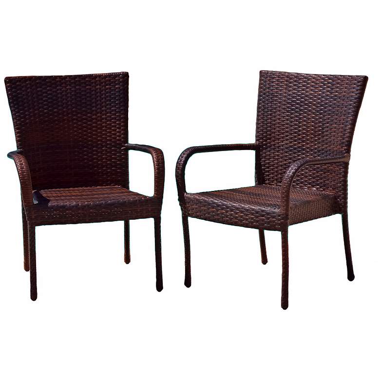 Image 1 Set of 2 Multi-Brown PE Wicker Outdoor Club Chairs