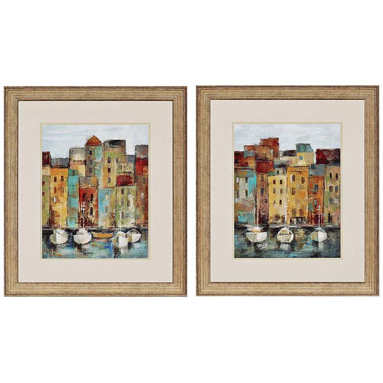 Image 1 Set of 2 Old Town Port 31 inch High Cityscape Wall Art 