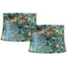 Set of 2 Peacock Print Drum Lamp Shades 14x16x11 (Spider)