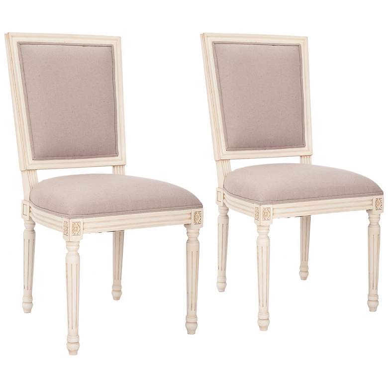 Image 1 Set of 2 Placentia Beige Fabric Ashton White Side Chairs