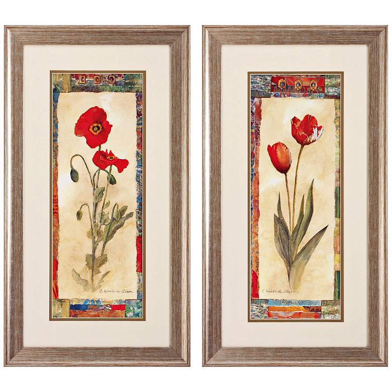 Image 1 Set of 2 Poppy and Tulip 27 inch High Floral Wall Art