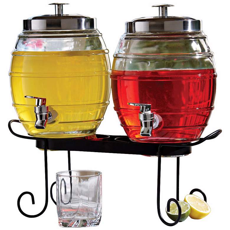 Image 1 Set of 2 Pub Style Glass Beverage Dispensers with Rack
