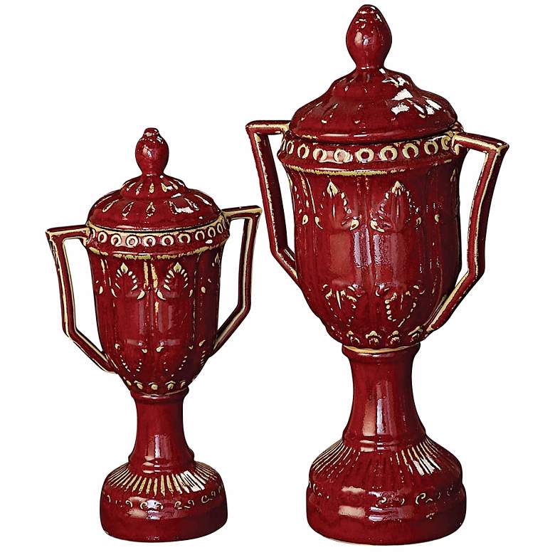 Image 1 Set of 2 Red Glaze Vases w/ Verde Highlights
