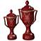 Set of 2 Red Glaze Vases w/ Verde Highlights