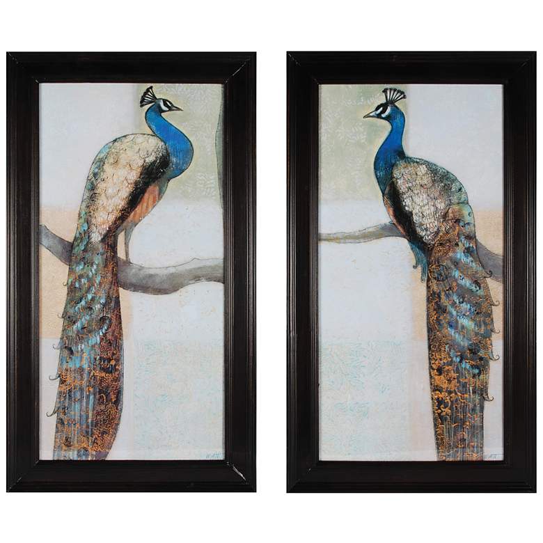 Image 1 Set of 2 Resting Peacock 28 inch High Mixed Media Wall Art