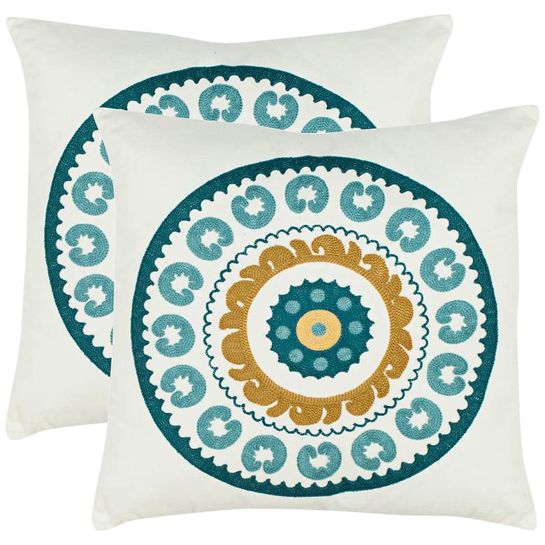 Image 1 Set of 2 Safavieh Turquoise Sunder Needlework Pillows