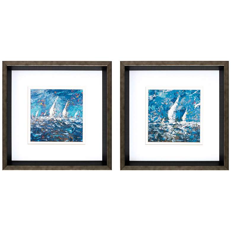 Image 1 Set of 2 Sailing I/II Framed 12 inch Square Sailboat Art Prints