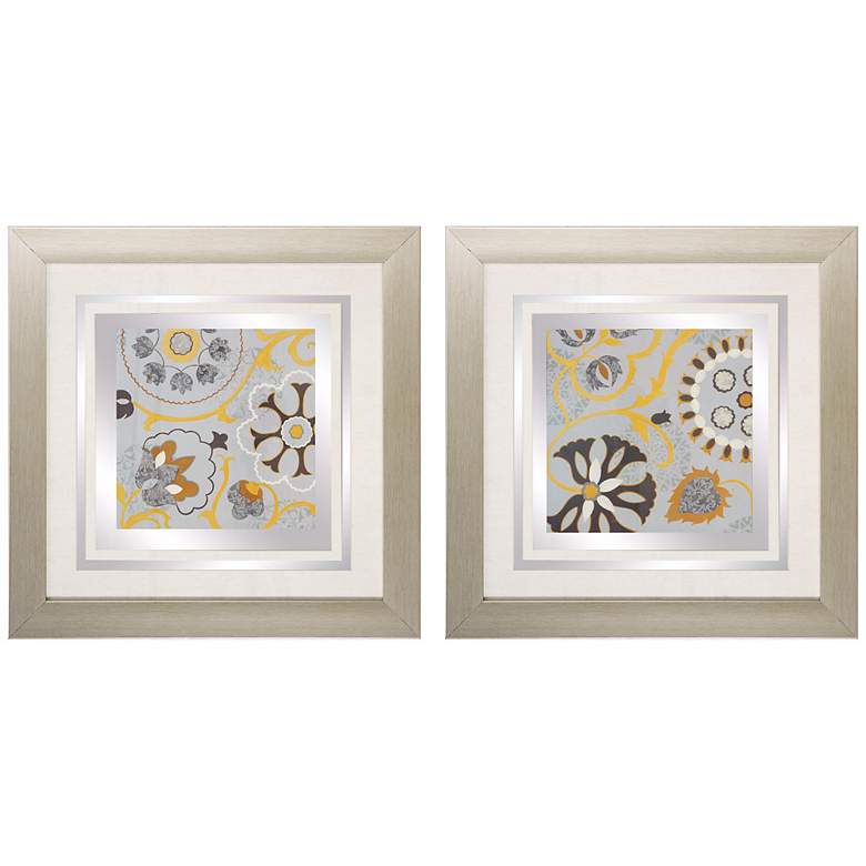 Image 1 Set of 2 Silk Road I/II 24 inch Square Blue Floral Wall Art