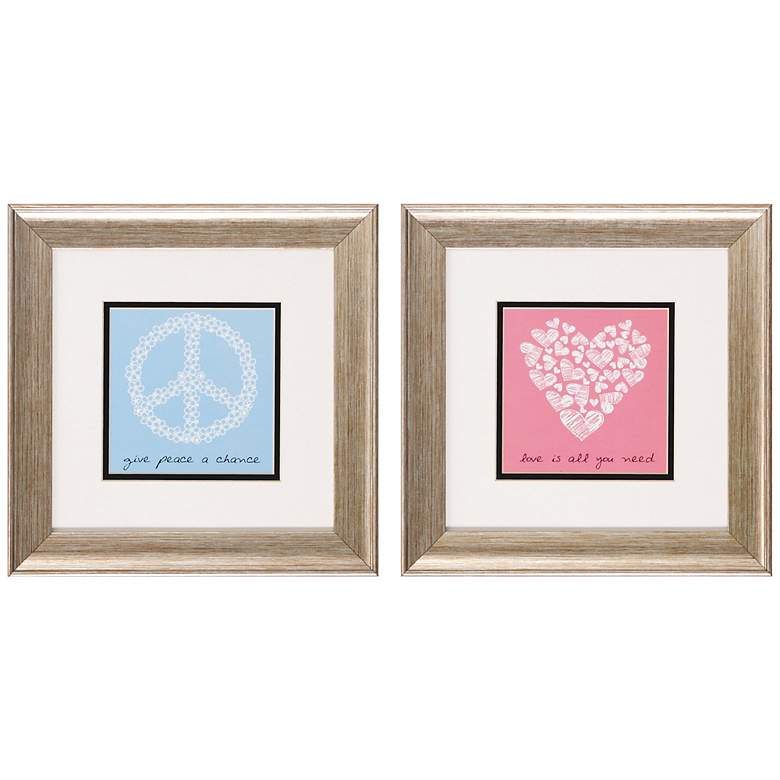 Image 1 Set of 2 Silver Frame Peace and Love Wall Art