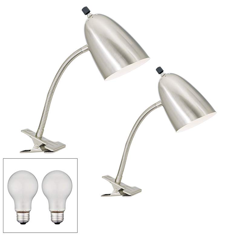 Image 1 Set of 2 Silver Gooseneck Headboard Clip Lamps