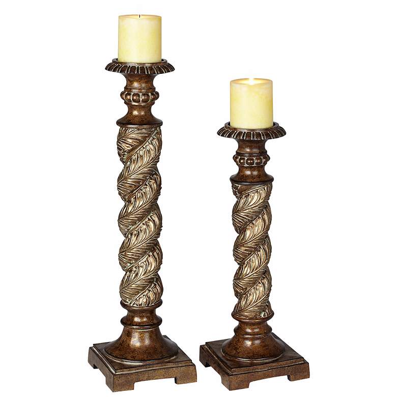 Image 1 Set of 2 Spiral Pillar Candle Holders