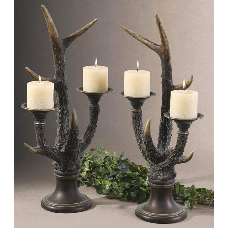 Image 1 Set of 2 Stag Horn Candle Holder