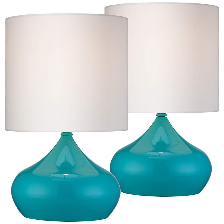 Image 1 Set of 2 Steel Droplet Teal  Small Accent Lamps w/ 9W LED Bulbs