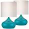 Set of 2 Steel Droplet Teal  Small Accent Lamps w/ 9W LED Bulbs