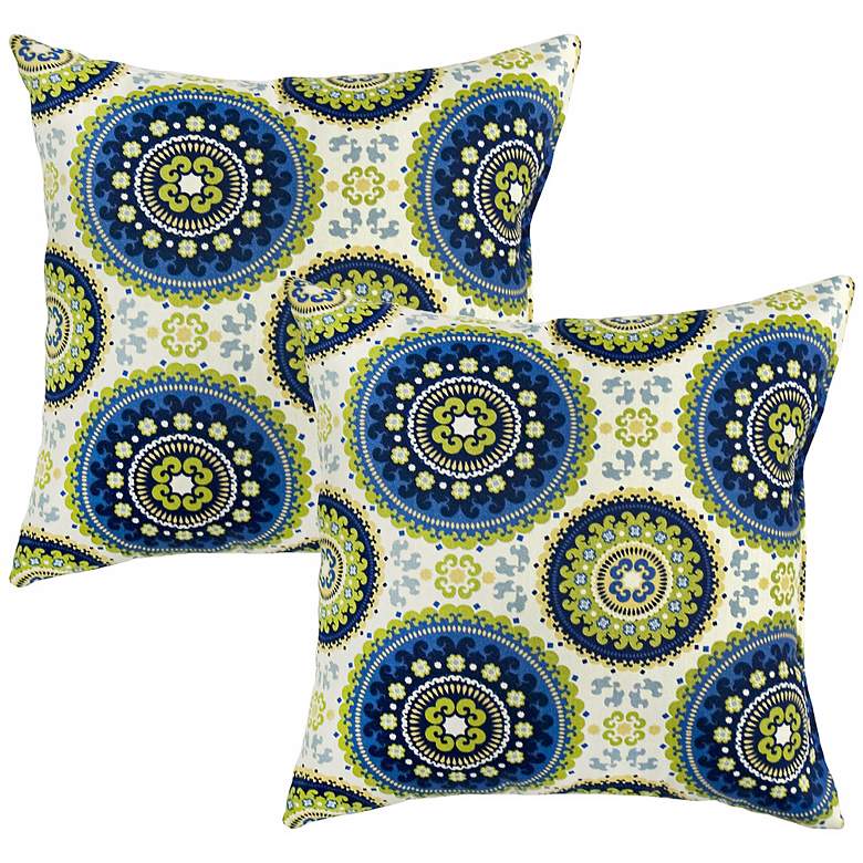 Image 1 Set of 2 Summer Green and Blue Outdoor Accent Pillows