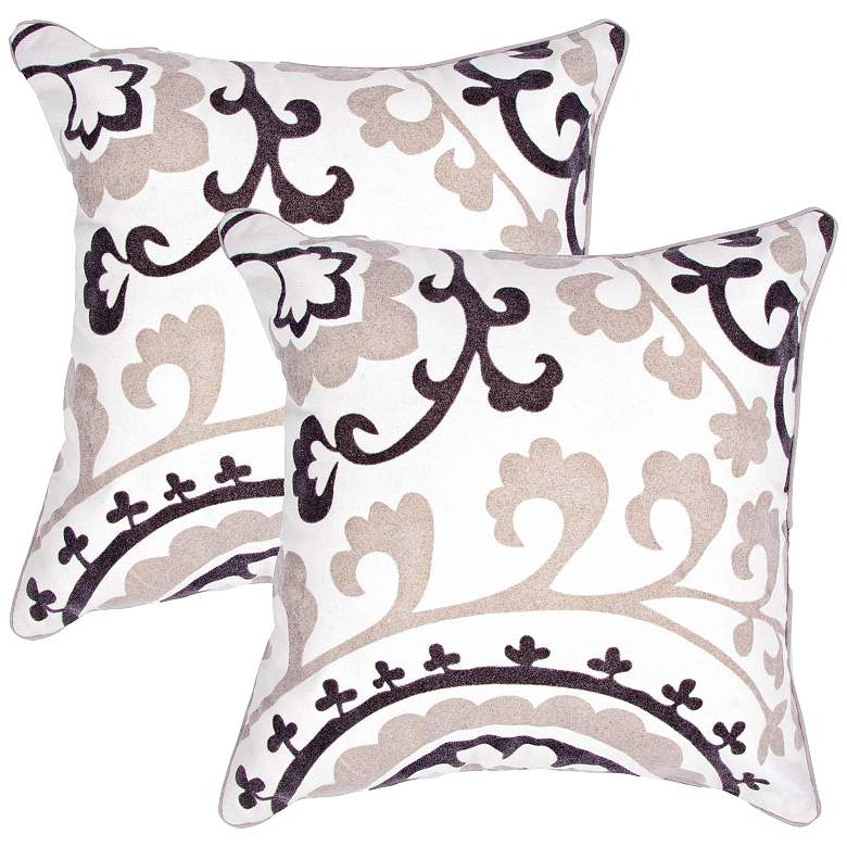 Image 1 Set of 2 Suzani Textural Charcoal Gray 18 inch Throw Pillows