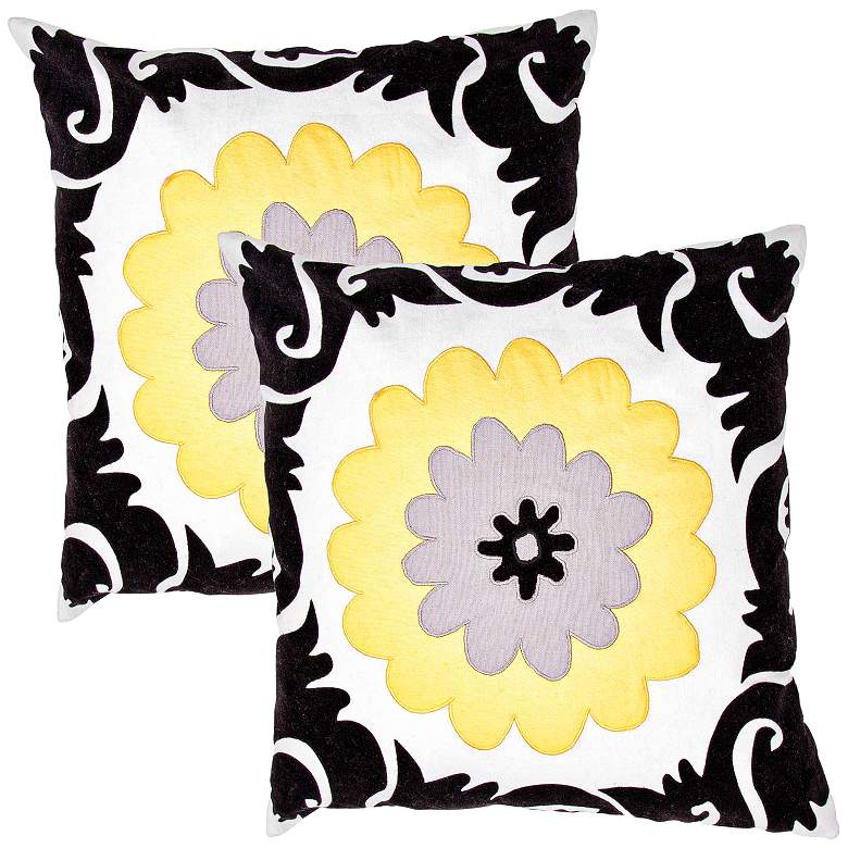 Image 1 Set of 2 Suzani Textural Lemon 18 inch Square Throw Pillows