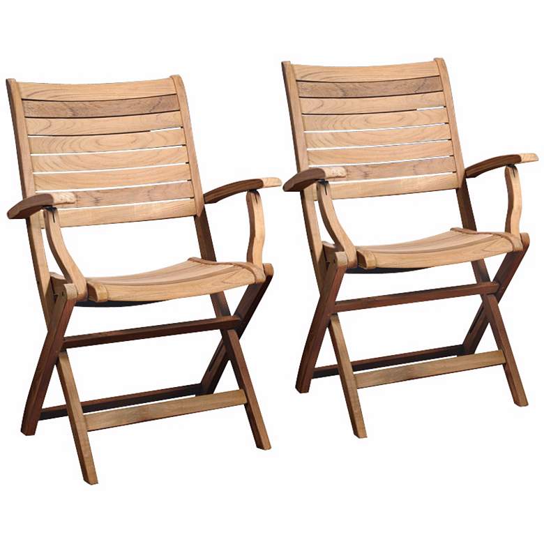 Image 1 Set of 2 Teak Alameda Outdoor Folding Armchairs
