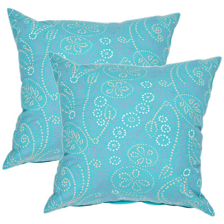 Image 1 Set of 2 Textural Aqua 18 inch Square Throw Pillows