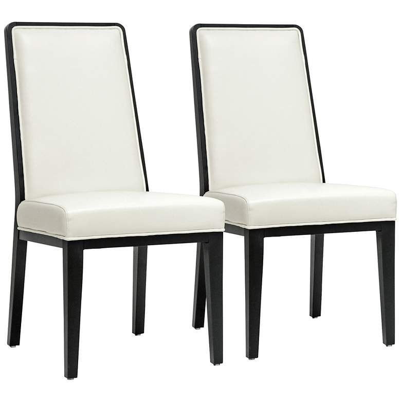 Image 1 Set of 2 Theia Black Wood and Cream Leather Dining Chairs