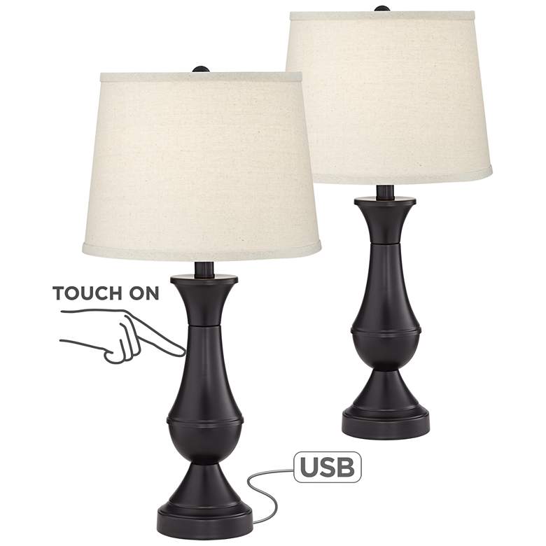 Image 1 Set of 2 Touch Table Lamps with USB