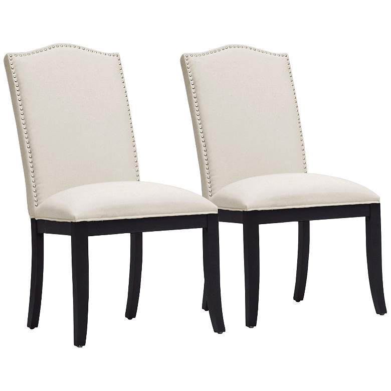 Image 1 Set of 2 Tyndall Beige Linen Dining Chairs