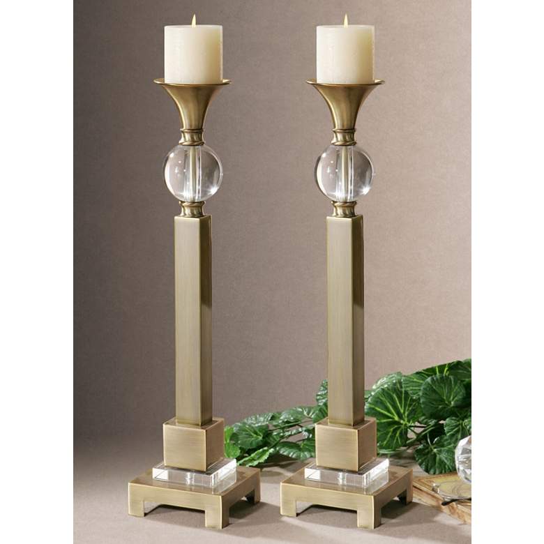 Image 1 Set of 2 Uttermost Euron Metal and Crystal Candle Holders