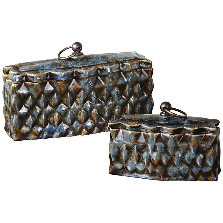 Set of 2 Uttermost Neelab Blue Ceramic Boxes