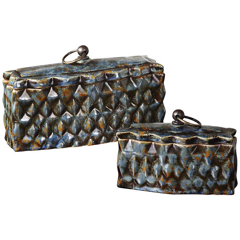 Image 1 Set of 2 Uttermost Neelab Blue Ceramic Boxes