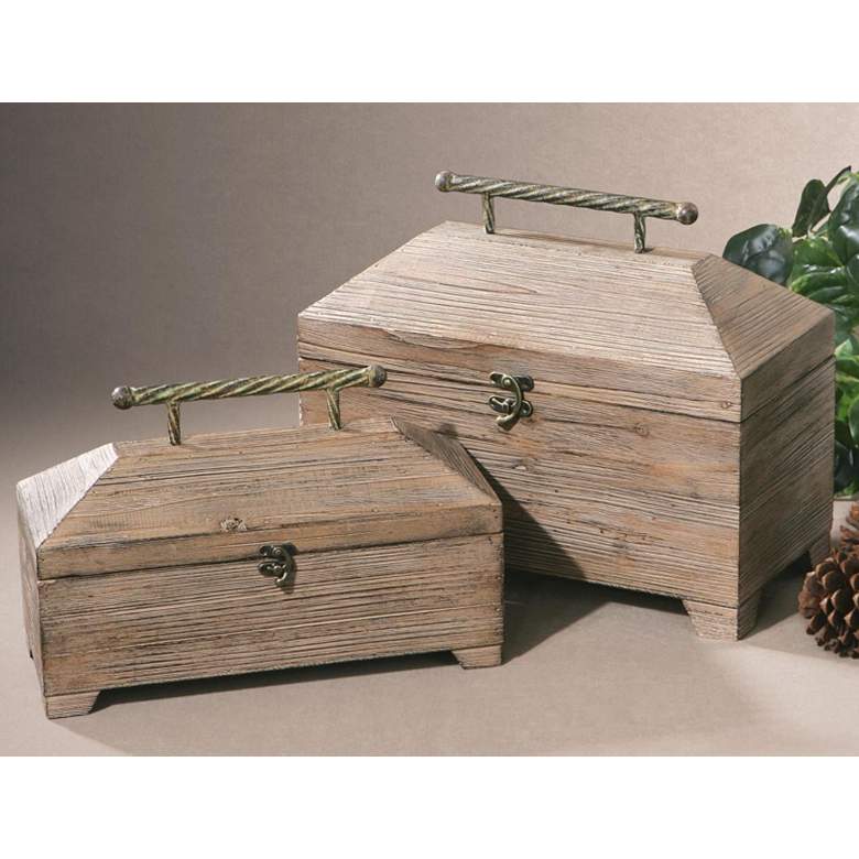 Image 1 Set of 2 Uttermost Tadao Natural Wood Decorative Boxes