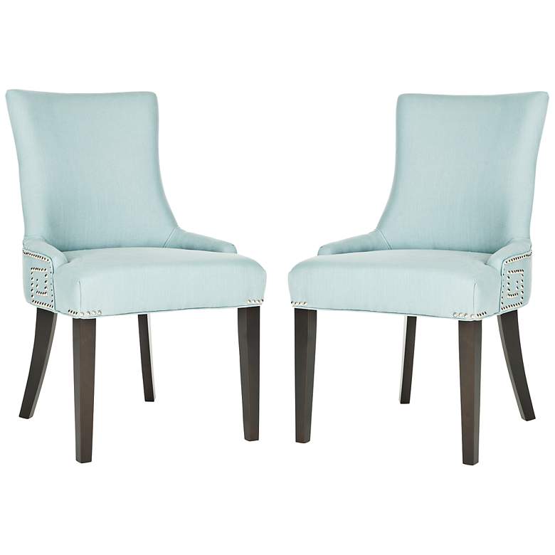 Image 1 Set of 2 Villota Nailheads Light Blue Side Chair